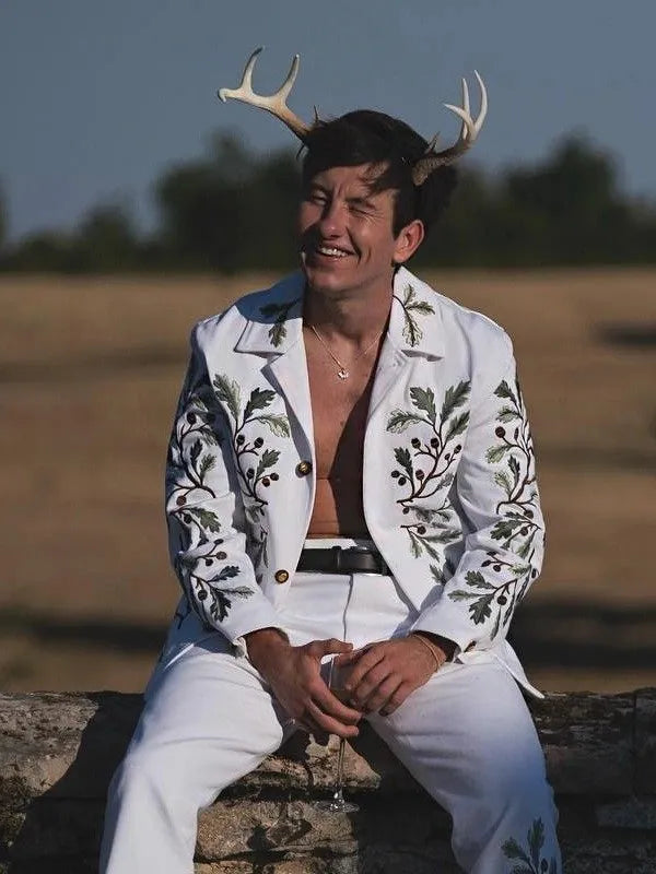 Barry Keoghan Leaf Embroidery  White Jacket