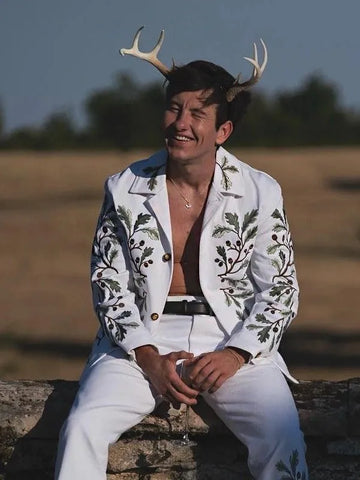 Barry Keoghan Leaf Embroidery  White Jacket