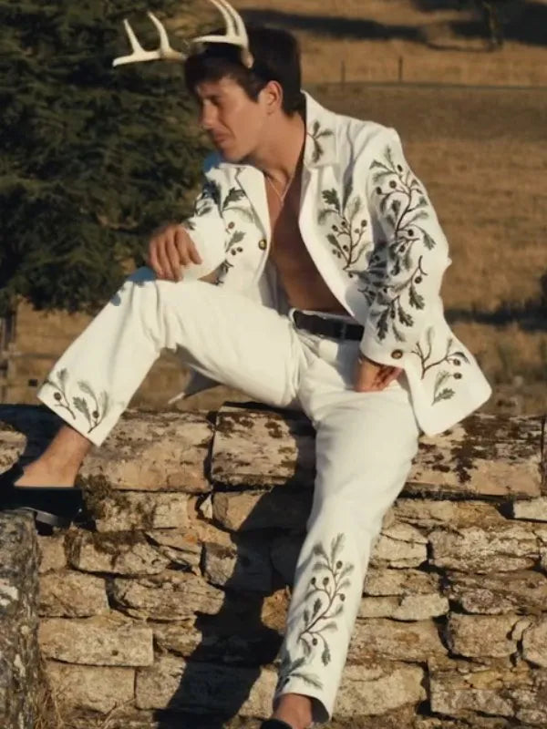 Barry Keoghan Leaf Embroidery  White Jacket