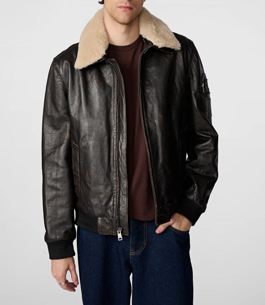 Aviator Bomber Jacket with Shearling Collar