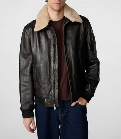 Aviator Bomber Jacket with Shearling Collar - jnjjackets