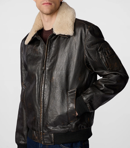 Aviator Bomber Jacket with Shearling Collar - jnjjackets