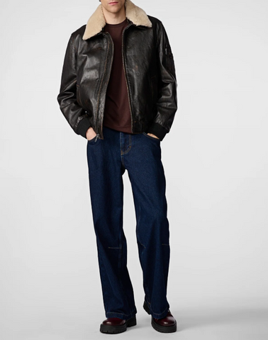Aviator Bomber Jacket with Shearling Collar - jnjjackets