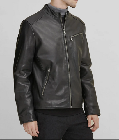 Leather Jacket with Zipper Pockets - jnjjackets