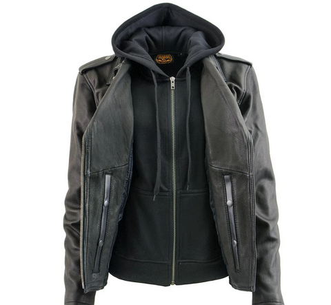 Vented Leather Jacket with Removable Hoodie - jnjjackets