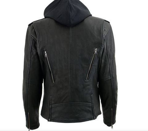 Vented Leather Jacket with Removable Hoodie - jnjjackets
