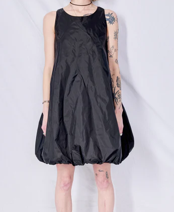 Black Nylon Volume Mini Dress