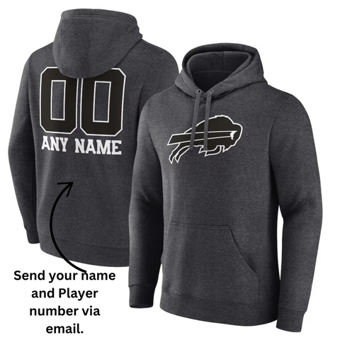 Charcoal Buffalo Bills Monochrome Personalized Name & Number Pullover Hoodie