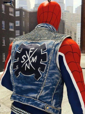 Spider Punk Spiderman Blue Denim Vest - JnJ Jackets