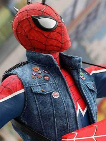 Spider Punk Spiderman Blue Denim Vest - JnJ Jackets