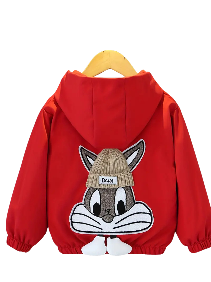 Chic Girls' Hoodie with Cute Rabbit Embroidery