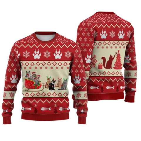 Cat Reindeer Ugly Christmas Sweater