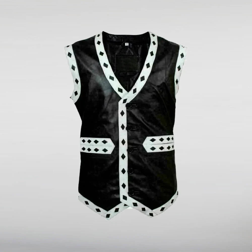 The Warriors White and Black Leather Vest