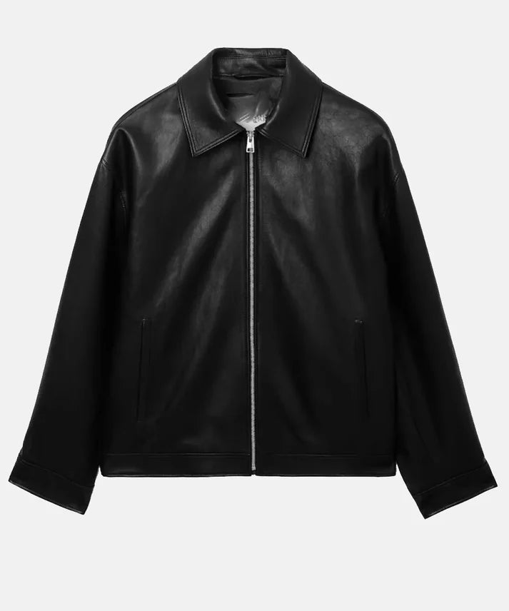 Oversized Collared Leather Jacket