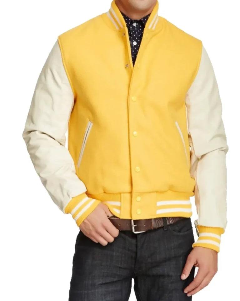 Yellow and White Varsity Jacket - JnJ Jackets