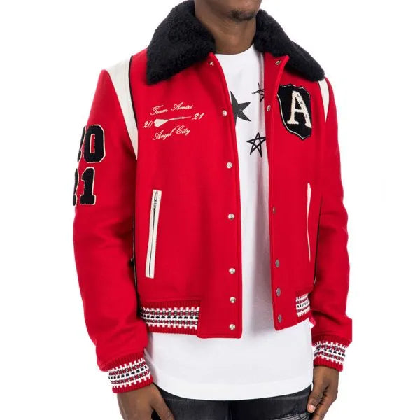 Amiri Always on Point Red Varsity Jacket