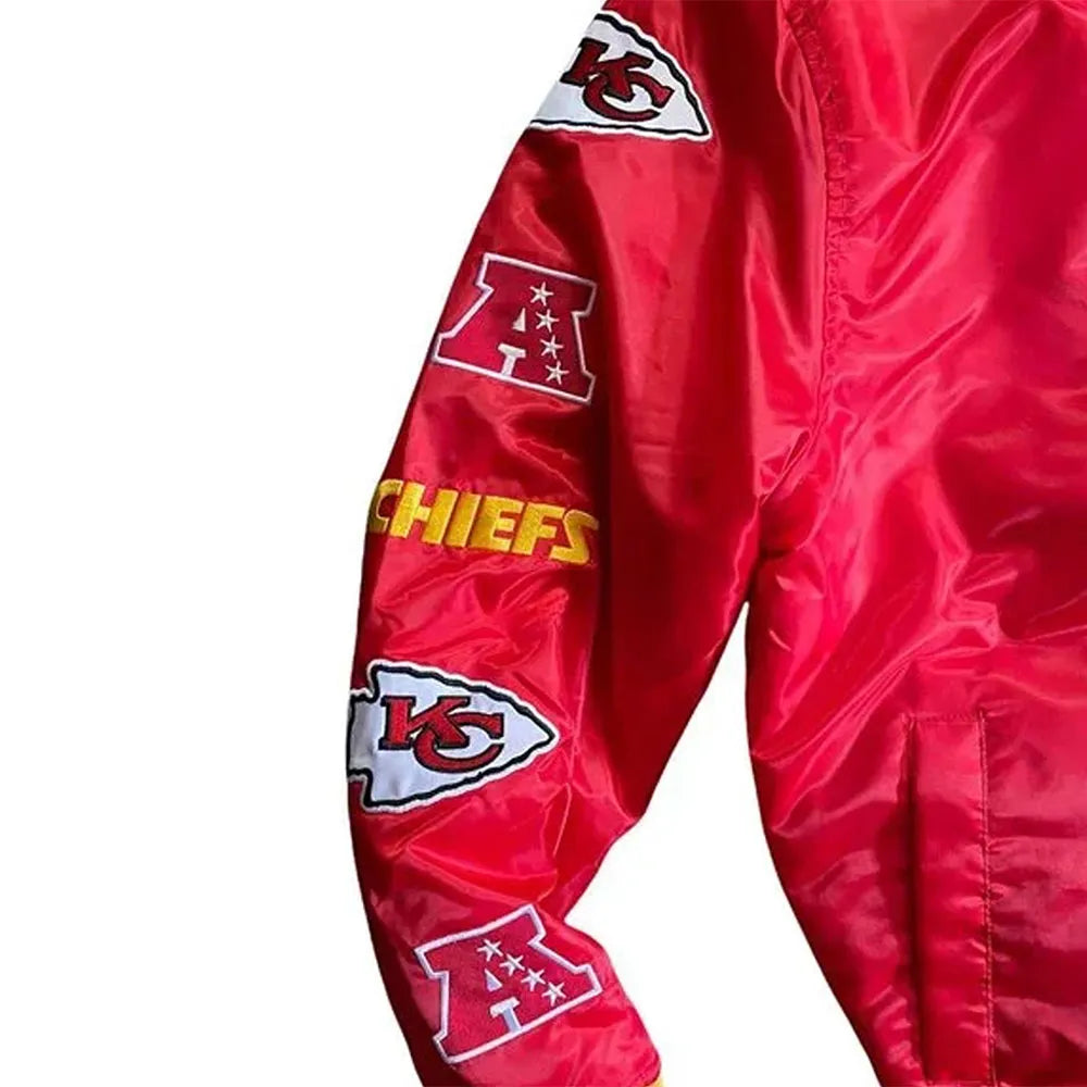 Football Kansas City Chiefs Bomber Red Satin Jacket - JnJ Jackets