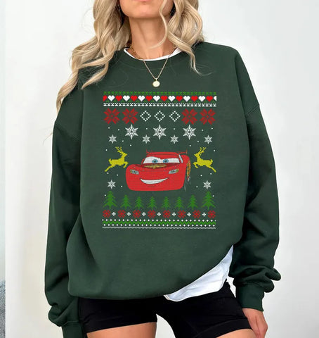 Pixar Cars Lightning McQueen Reindeer Ugly Christmas Sweater