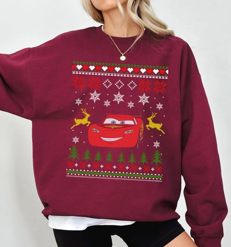 Pixar Cars Lightning McQueen Reindeer Ugly Christmas Sweater