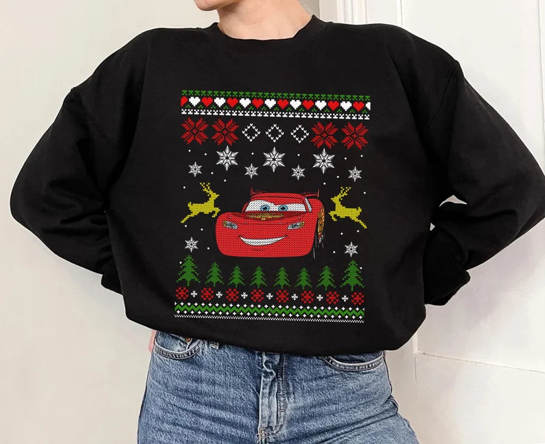 Pixar Cars Lightning McQueen Reindeer Ugly Christmas Sweater