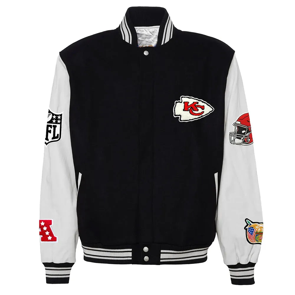 JH Kansas City Chiefs Varsity Black and White Jacket - JnJ Jackets