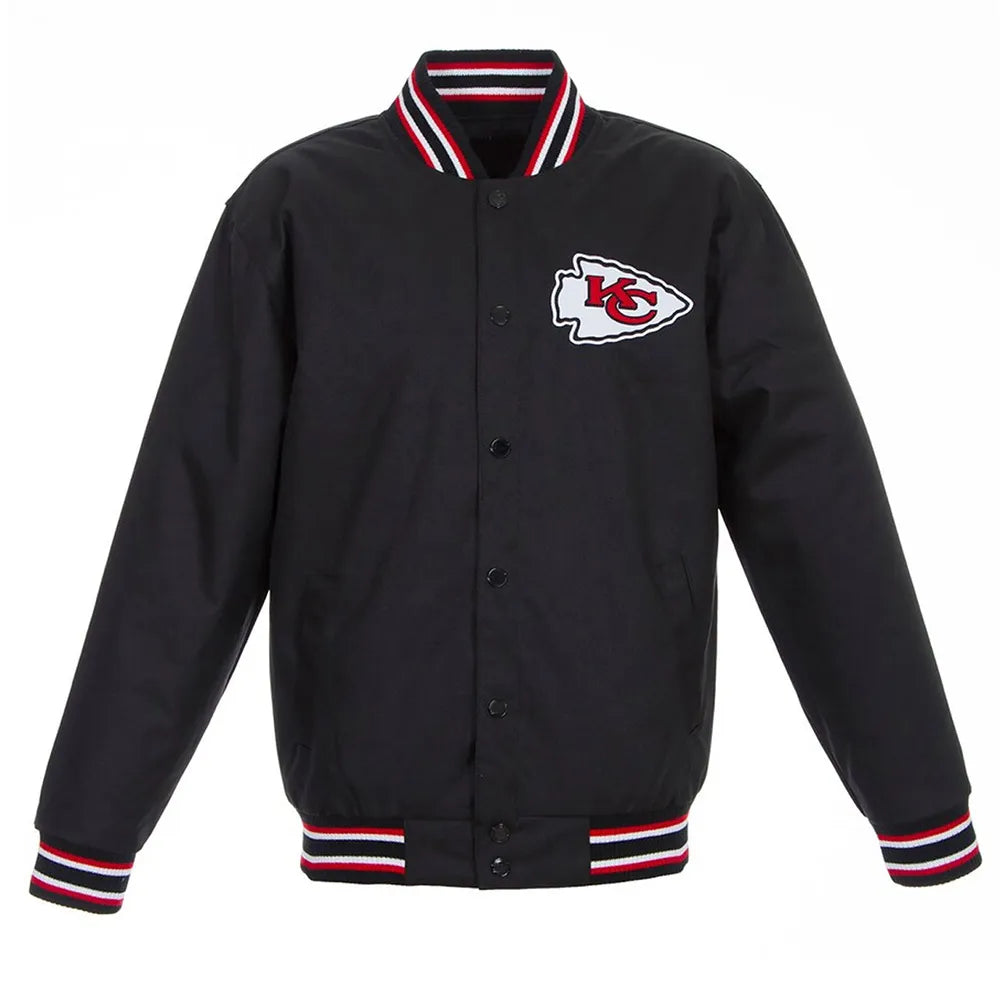 Black Kansas City Chiefs Poly Twill Varsity Jacket - JnJ Jackets