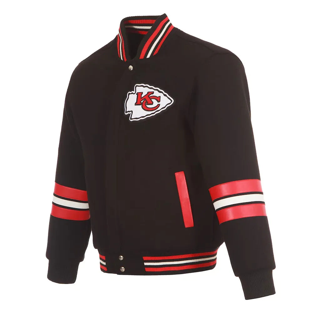 Kansas City Chiefs Striped Black Varsity Wool Jacket - JnJ Jackets