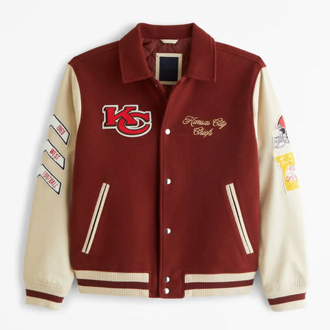 Kansas City Chiefs Burgundy and Off White Varsity Jacket - JnJ Jackets