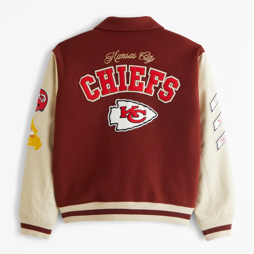 Kansas City Chiefs Burgundy and Off White Varsity Jacket - JnJ Jackets