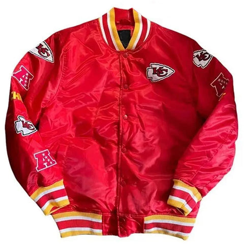 Football Kansas City Chiefs Bomber Red Satin Jacket - JnJ Jackets