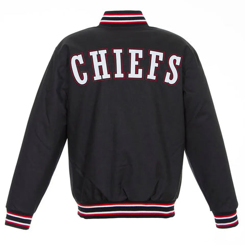 Black Kansas City Chiefs Poly Twill Varsity Jacket - JnJ Jackets