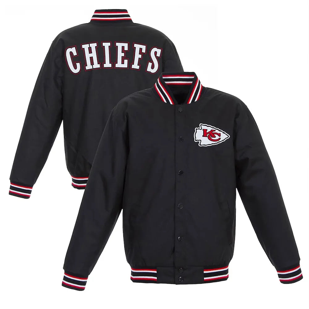 Black Kansas City Chiefs Poly Twill Varsity Jacket - JnJ Jackets