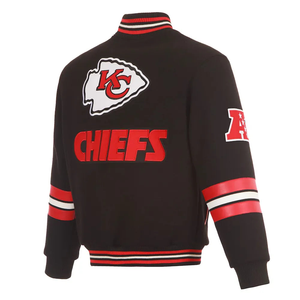 Kansas City Chiefs Striped Black Varsity Wool Jacket - JnJ Jackets