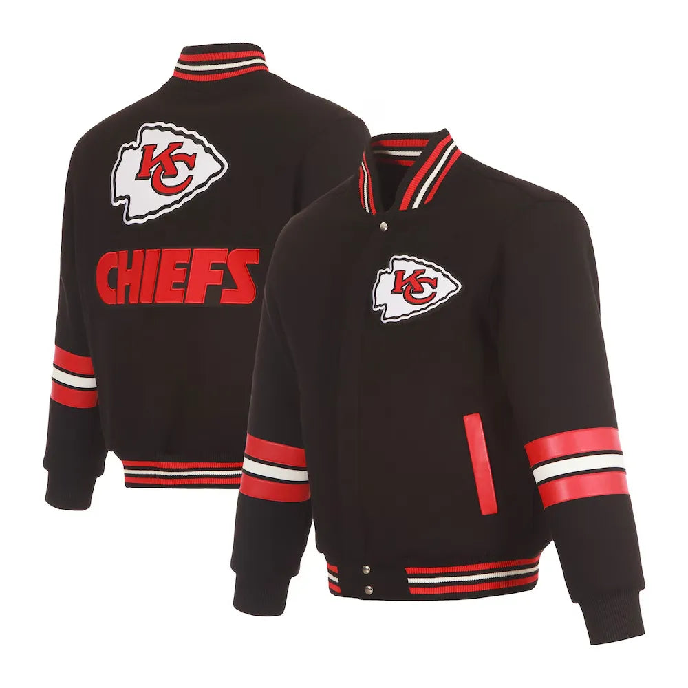 Kansas City Chiefs Striped Black Varsity Wool Jacket - JnJ Jackets