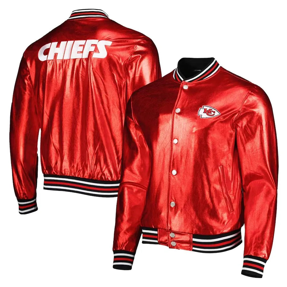 Kansas City Chiefs The Wild Collective Red Metallic Leather Jacket - JnJ Jackets