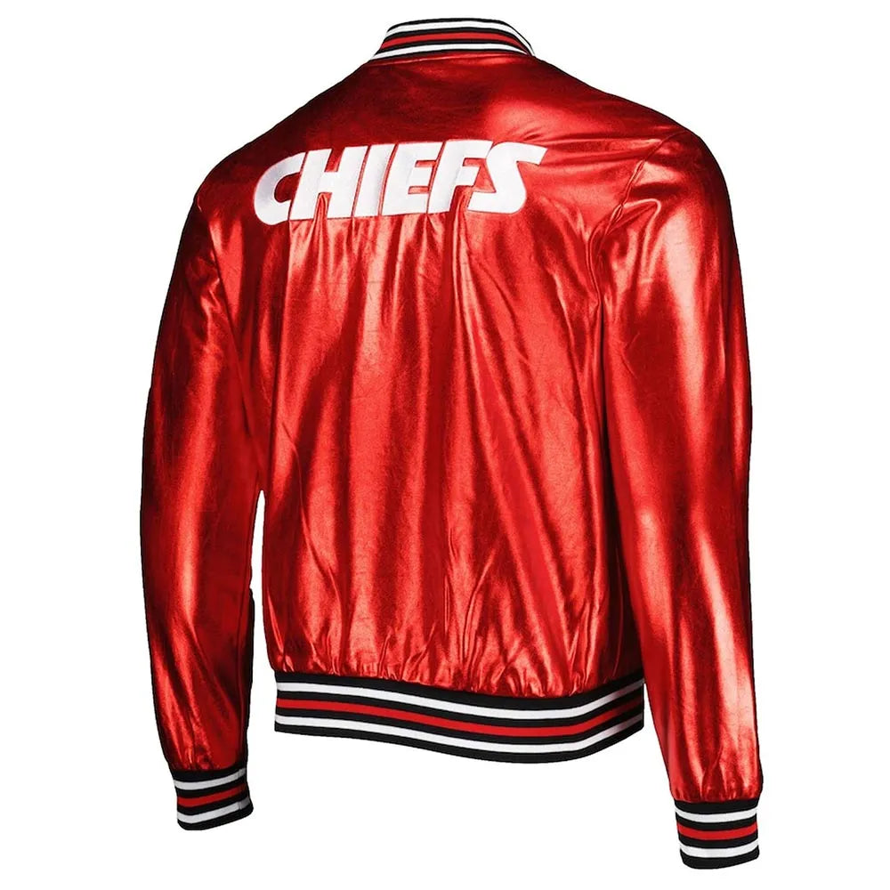 Kansas City Chiefs The Wild Collective Red Metallic Leather Jacket - JnJ Jackets