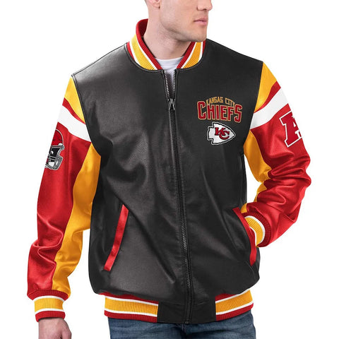 Kansas City Chiefs Black Varsity Full-Zip Leather Jacket - JnJ Jackets