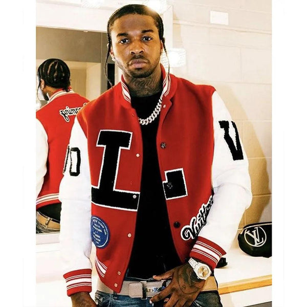 Pop Smoke Louis Vuitton Dreaming Red & Black Varsity Jacket