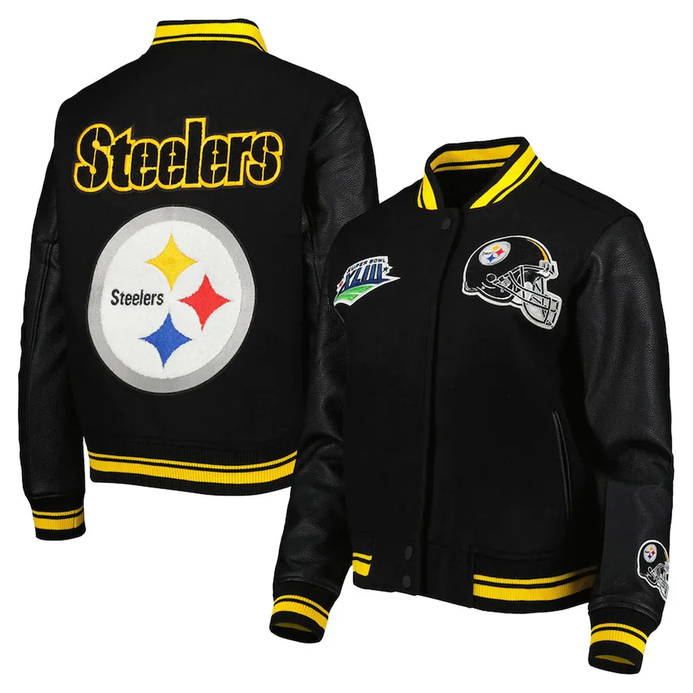 Mash Up Pittsburgh Steelers Black Varsity Jacket