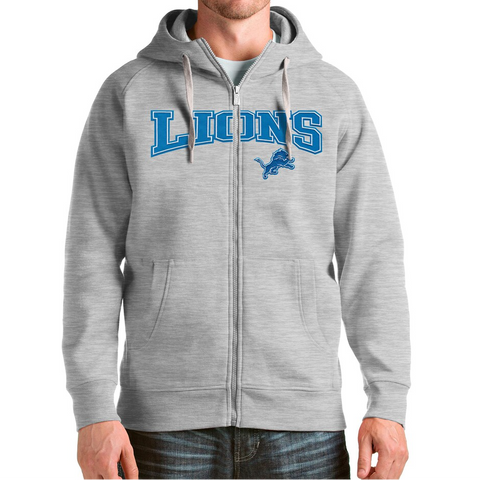 Gray hoodie with 'Lions' text and logo on a white background