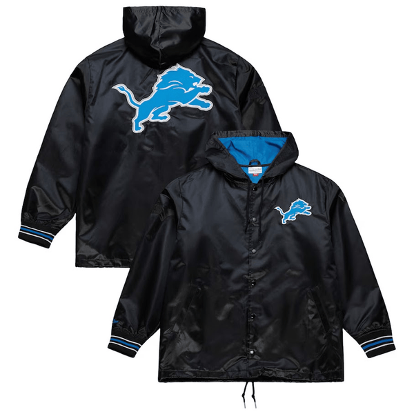 Mitchell & Ness Black Detroit Lions Downtown Satin Full-Snap Hooded Jacket