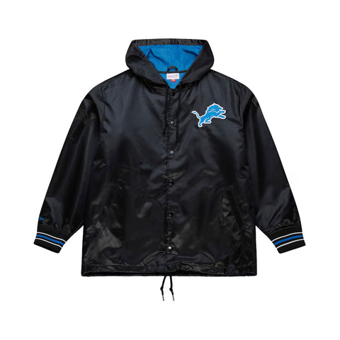 Mitchell & Ness Black Detroit Lions Downtown Satin Full-Snap Hooded Jacket