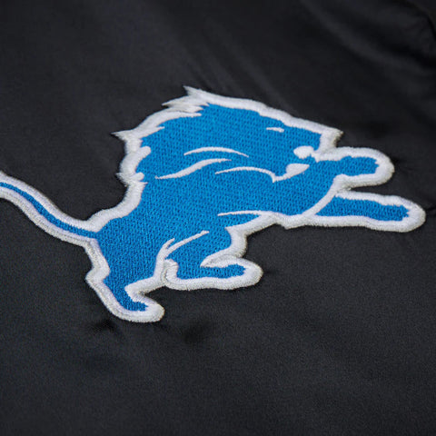 Mitchell & Ness Black Detroit Lions Downtown Satin Full-Snap Hooded Jacket