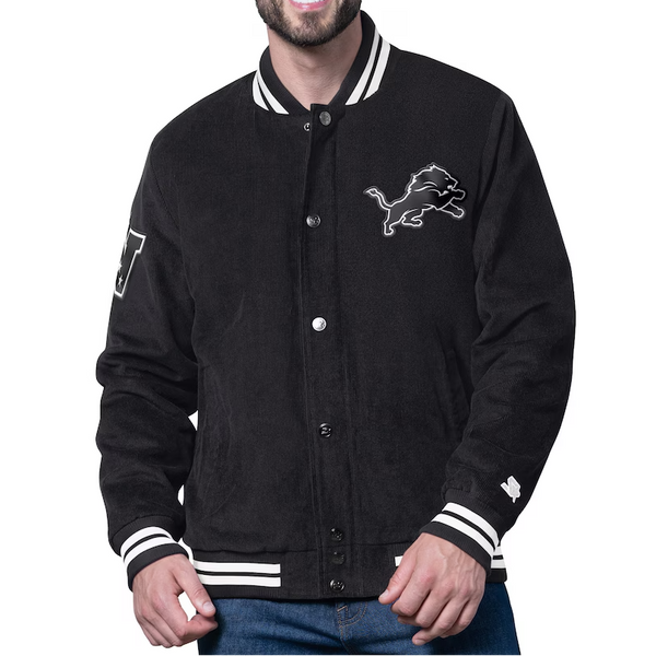 Starter Black Detroit Lions Blackout Corduroy Varsity Jacket