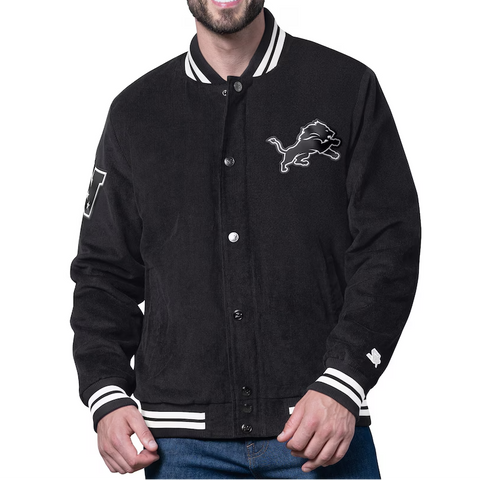 Starter Black Detroit Lions Blackout Corduroy Full-Snap Varsity Jacket
