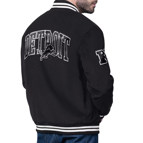 Starter Black Detroit Lions Blackout Corduroy Full-Snap Varsity Jacket
