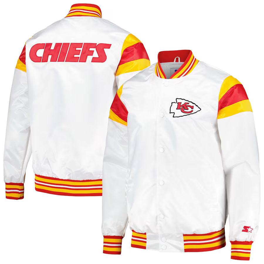 Men's Starter White Kansas City Chiefs Satin Full-Snap Varsity Jacket - jnjjackets