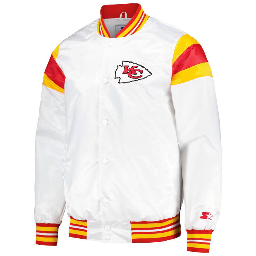 Men's Starter White Kansas City Chiefs Satin Full-Snap Varsity Jacket - jnjjackets