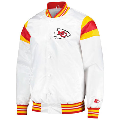 Men's Starter White Kansas City Chiefs Satin Full-Snap Varsity Jacket - JnJ Jackets