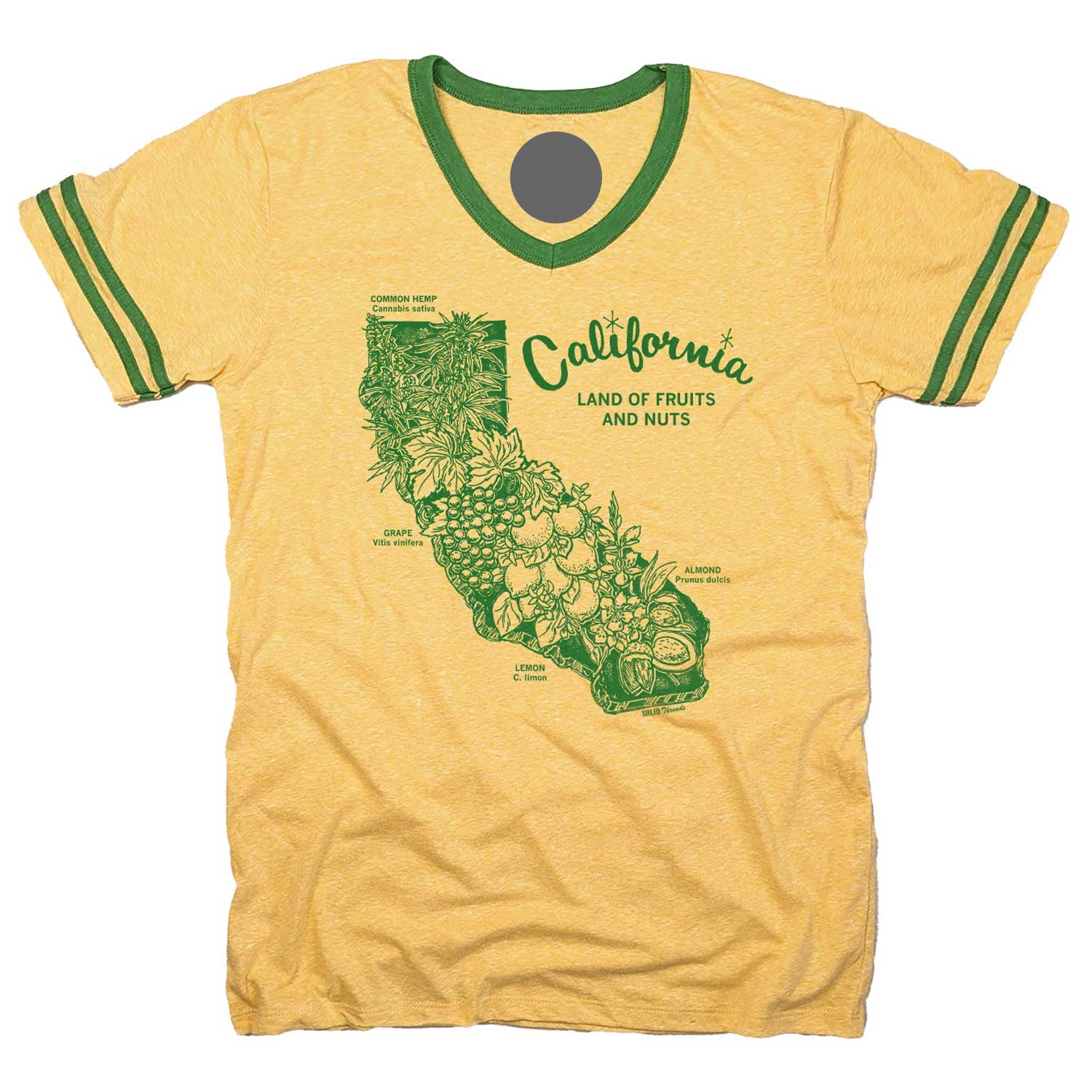 California Land of Fruits and Nuts Ringer V-Neck T-Shirt - jnjjackets